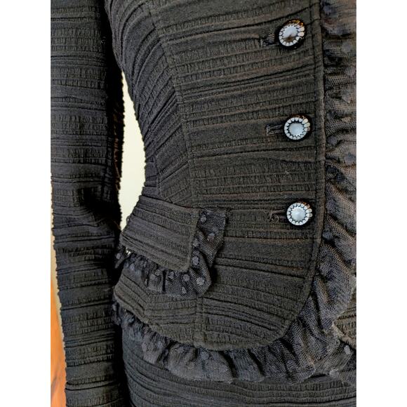 Rickie Freeman Teri Jon Black Skirt Suit 4 Polka Dot Ruffle Trim Cocktail Event - Picture 6 of 12